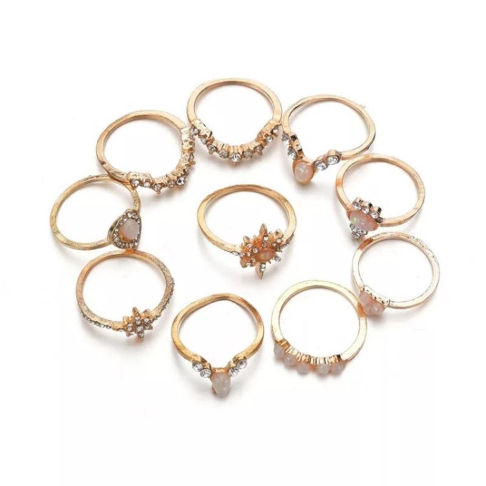 10 Piece Golden Starburst Midi Ring Set - Picture 2 of 7